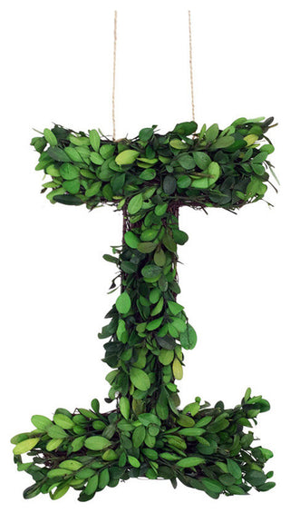 Modern Home 12" Real Preserved Boxwood Monogram Wreath Letters - I
