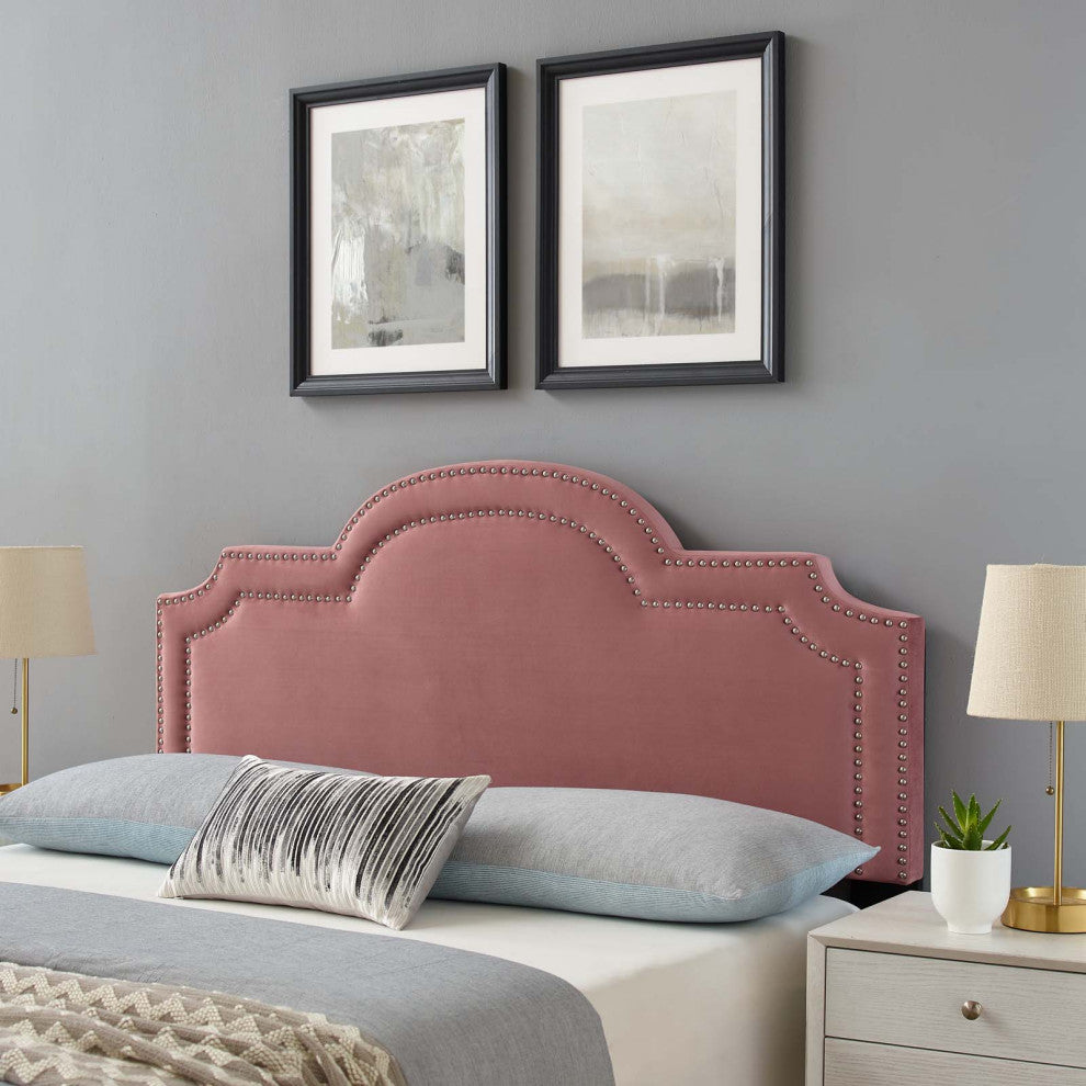 Headboard, Nailhead, Full Queen Size, Pink, Velvet, Modern, Mid Century Guest