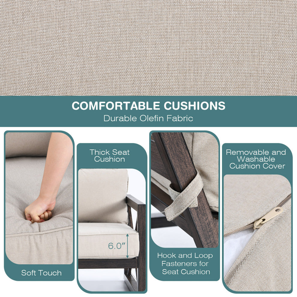 Costway 2PCS Patio Loveseat Coffee Table Set 6''  Thick Cushion Garden Beige