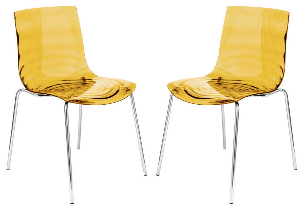 Leisuremod Astor Plastic Dining Chair with Chrome Base, Set of 2, Transparent Orange