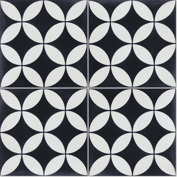 8"x8" Circulous Black and White Evening Cement Tiles, Set of 16