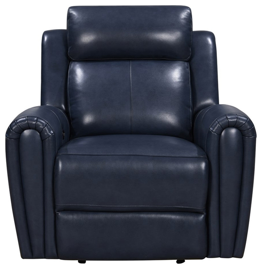 Bowery Hill Modern Geuine Leather & Hardwood Recliner Chair in Blue