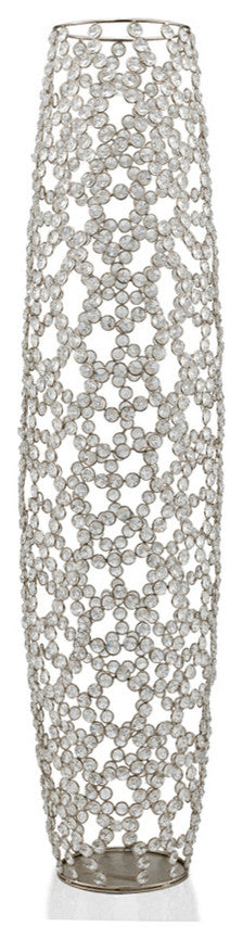40" Crystal Glass Silver Oval Floor Vase