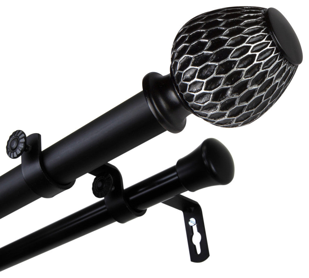 Telmo 1" Double Curtain Rod, Black, 160-240"