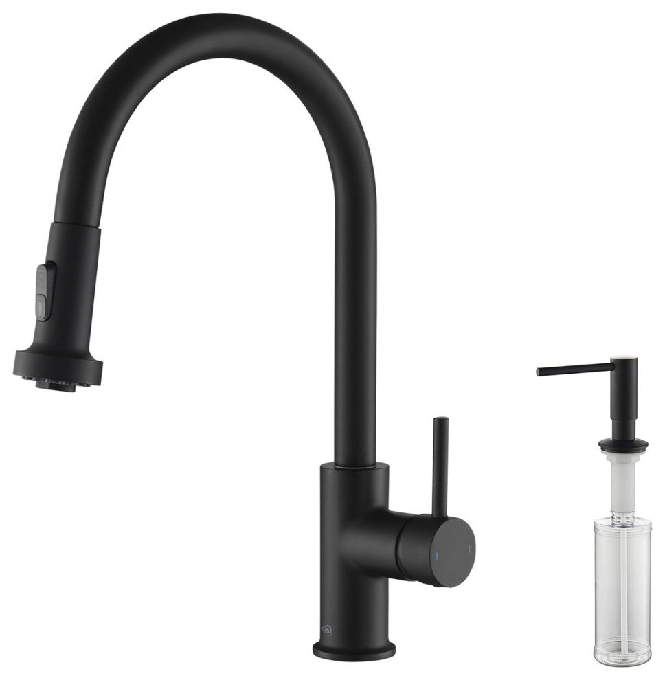 Casa Single Handle Pull Down Faucet, Matte Black, W/ Soap Dispenser
