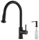 Casa Single Handle Pull Down Faucet, Matte Black, W/ Soap Dispenser