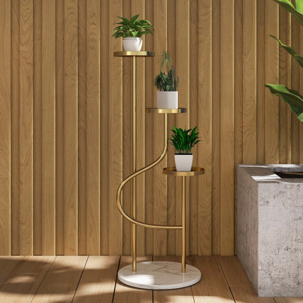 42.5" Tall Metal Plant Stand 3 Tier Modern Corner Ladder Planter in Gold