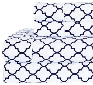 Percale Meridian 100% Cotton Sheet Set, White and Navy, Twin XL