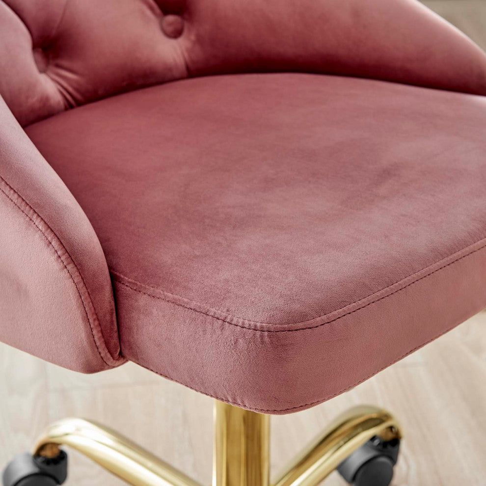 Computer Work Desk Swivel Tufted Chair, Velvet, Gold Pink, Home Business Office