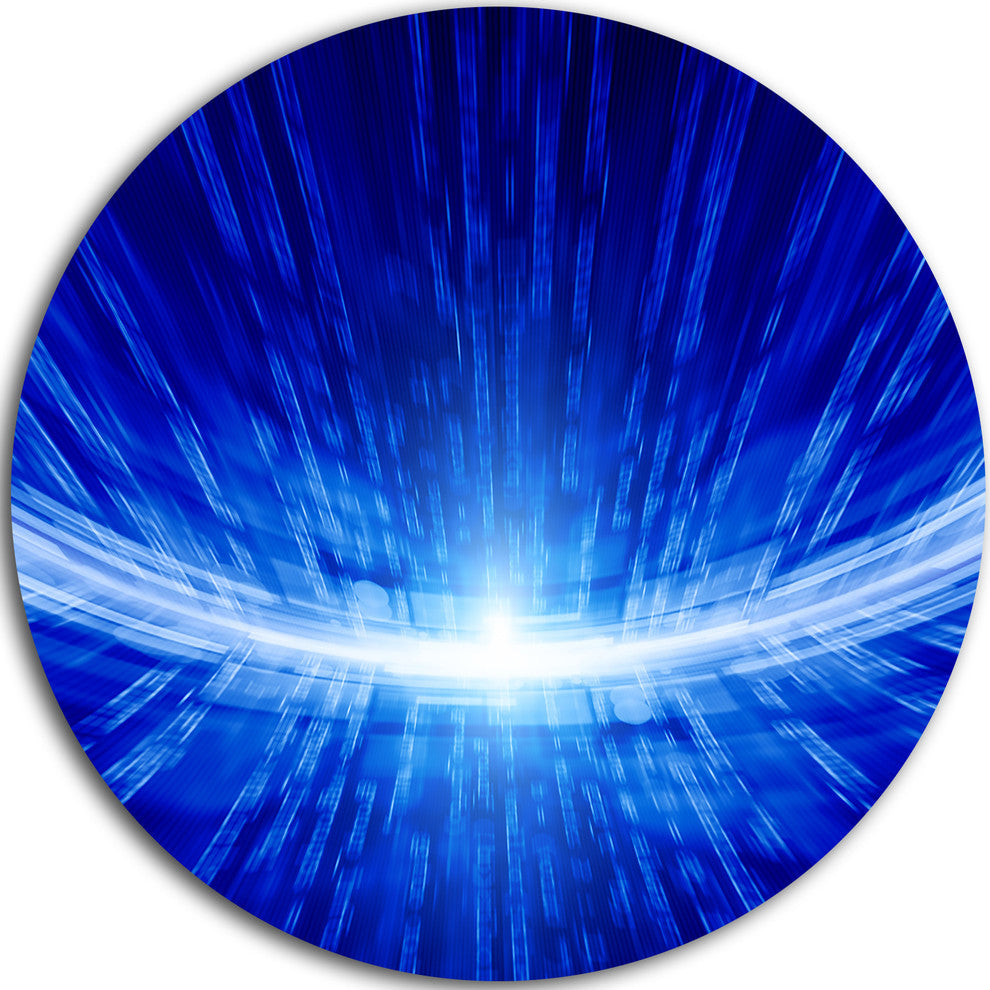 Glowing Blue Lines, Abstract Digital Art Round Wall Art, 38"