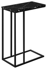 Accent Table C-shaped End Side Snack Bedroom Metal Black Marble Look
