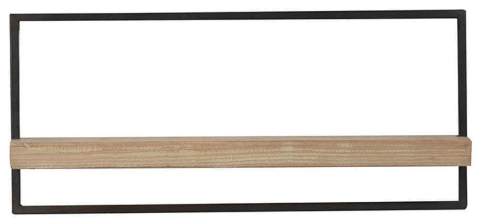 Minimal Rectangular Iron and Wood Wall Shelf