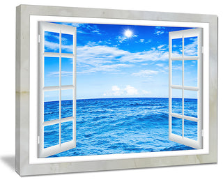 "Window Open To Blue Wavy Ocean" Seashore Wall Art, 40"x30"