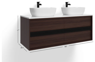 The Hammel Bathroom Vanity, Walnut, 55", Single Sink, Wall Mount