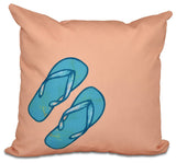Flip Flops, Geometric Print Pillow, Coral, 16"x16"