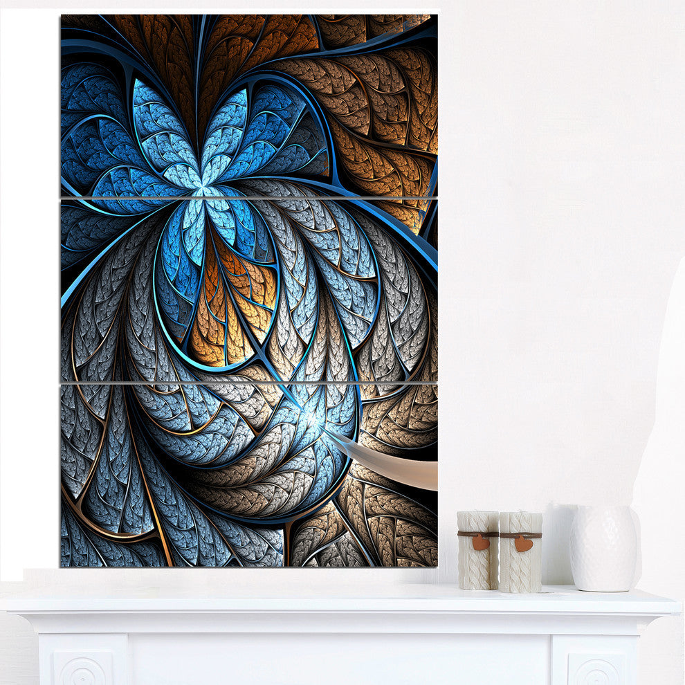"Blue Brown Fractal Flower Pattern" Digital Metal Wall Art, 3 Panels, 28"x36"