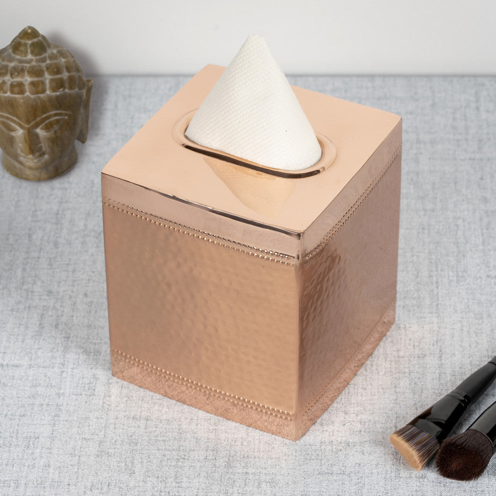 nu steel Hudson Hammered Copper Boutique Tissue Box Cover