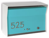 RetroBox Locking Modern Wall Mounted Mailbox, in Arctic White & Aqua