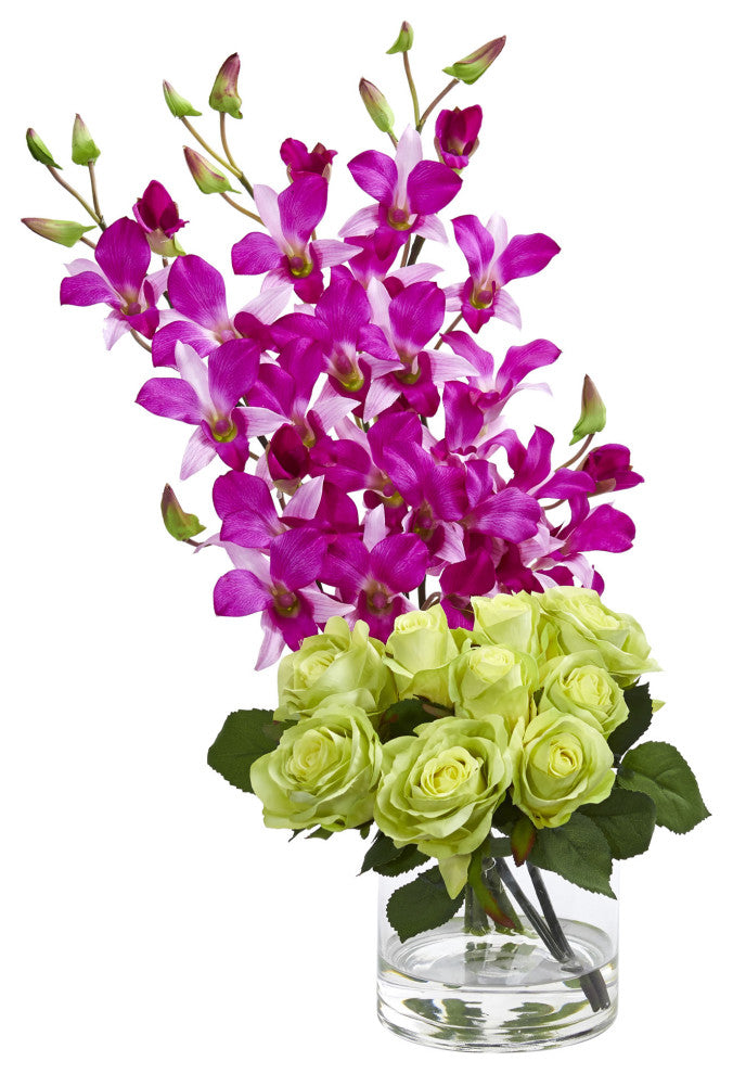 Nearly Natural Rose & Dendrobium Orchid Artificial Arrangement