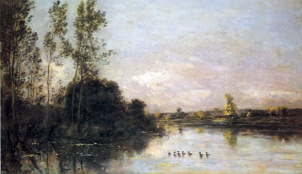 Charles Francois Daubigny Ducklings in a River Landscape Wall Decal
