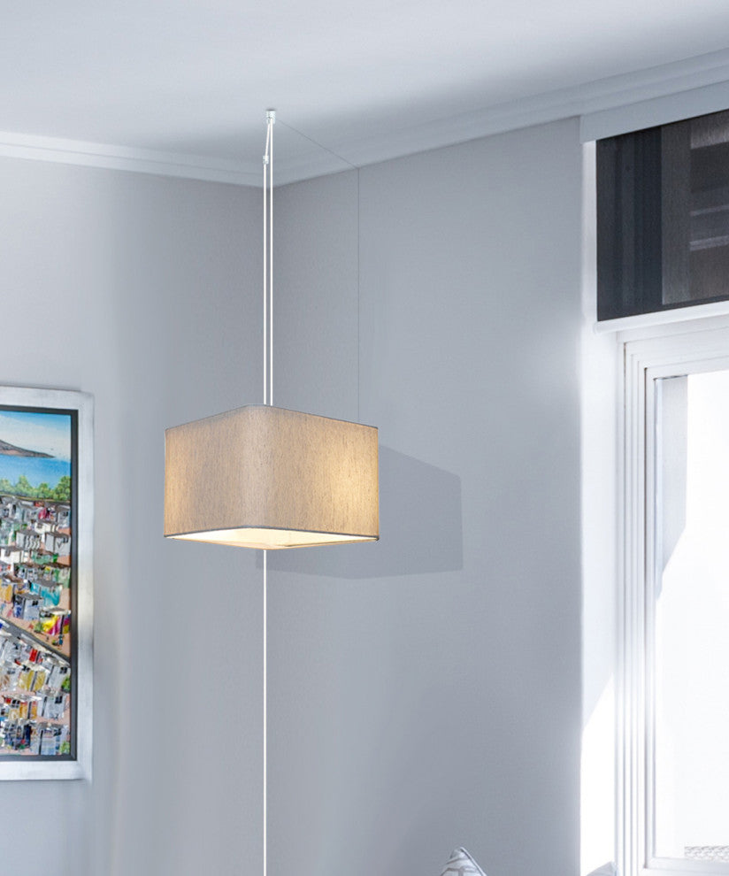 1 Light Swag Plug-In Pendant 14"w Rounded Corner Square Oatmeal Drum Shade, Whit