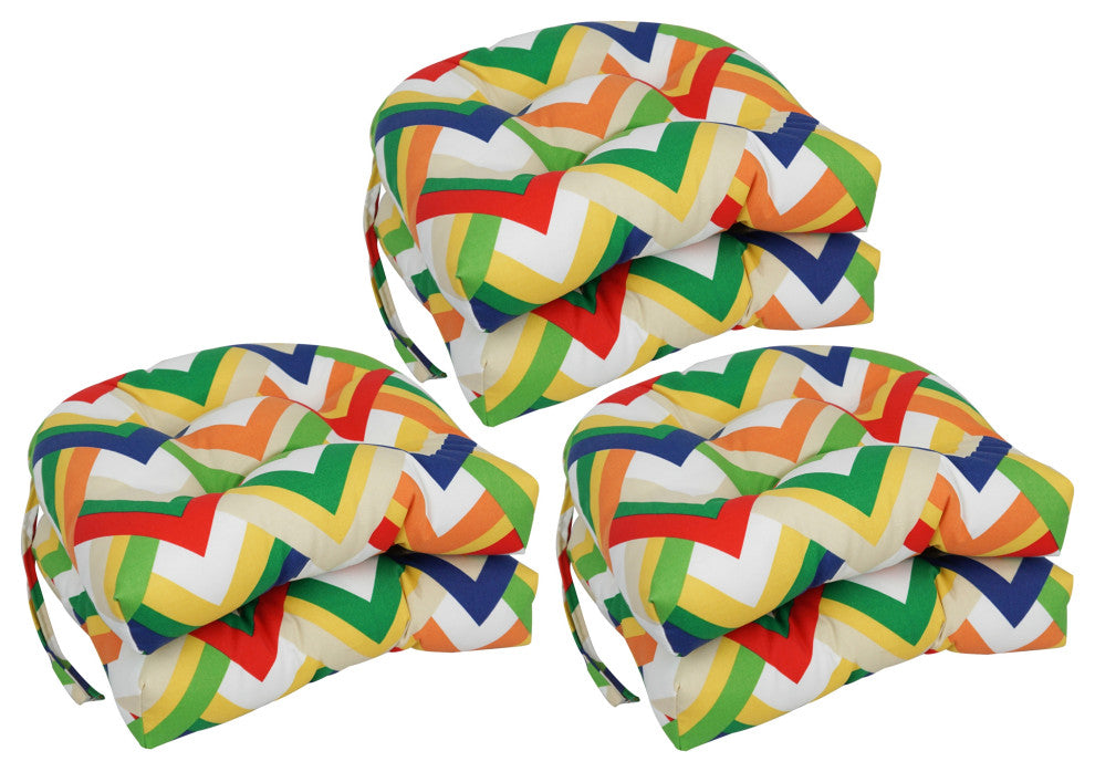 16" Polyester Outdoor U-Shaped Tufted Chair Cushions, Set of 6, Resort Garden