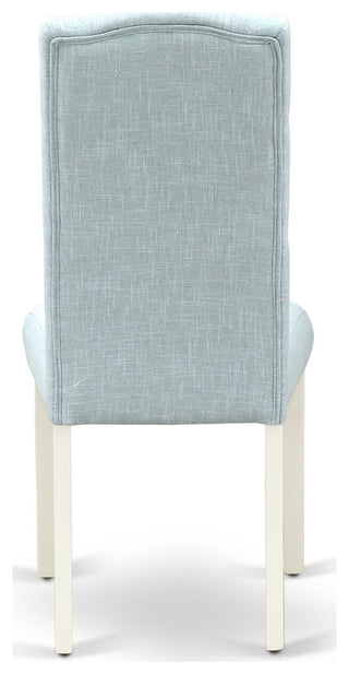 3Pc Dinette Set, Round Dining Table, Two Parson Chairs, Baby Blue Fabric, White