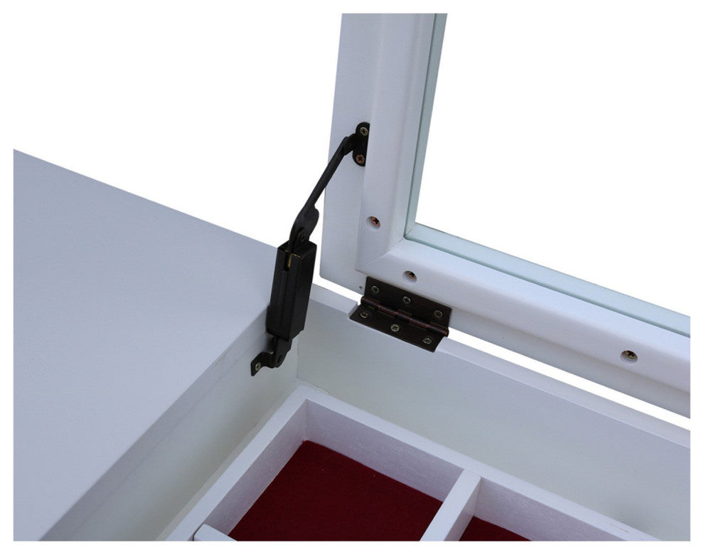 Classic Vanity Table, Flip Up Mirror With Storage Box & Side Drawers, White