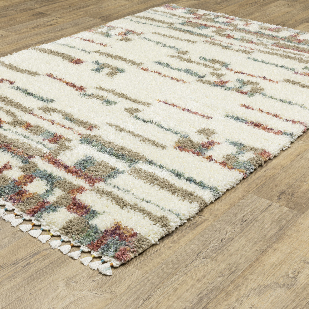 Aurora Abstract Stripe Ivory/Multi Indoor Area Rug, Ivory, 6'7" x 9'6"