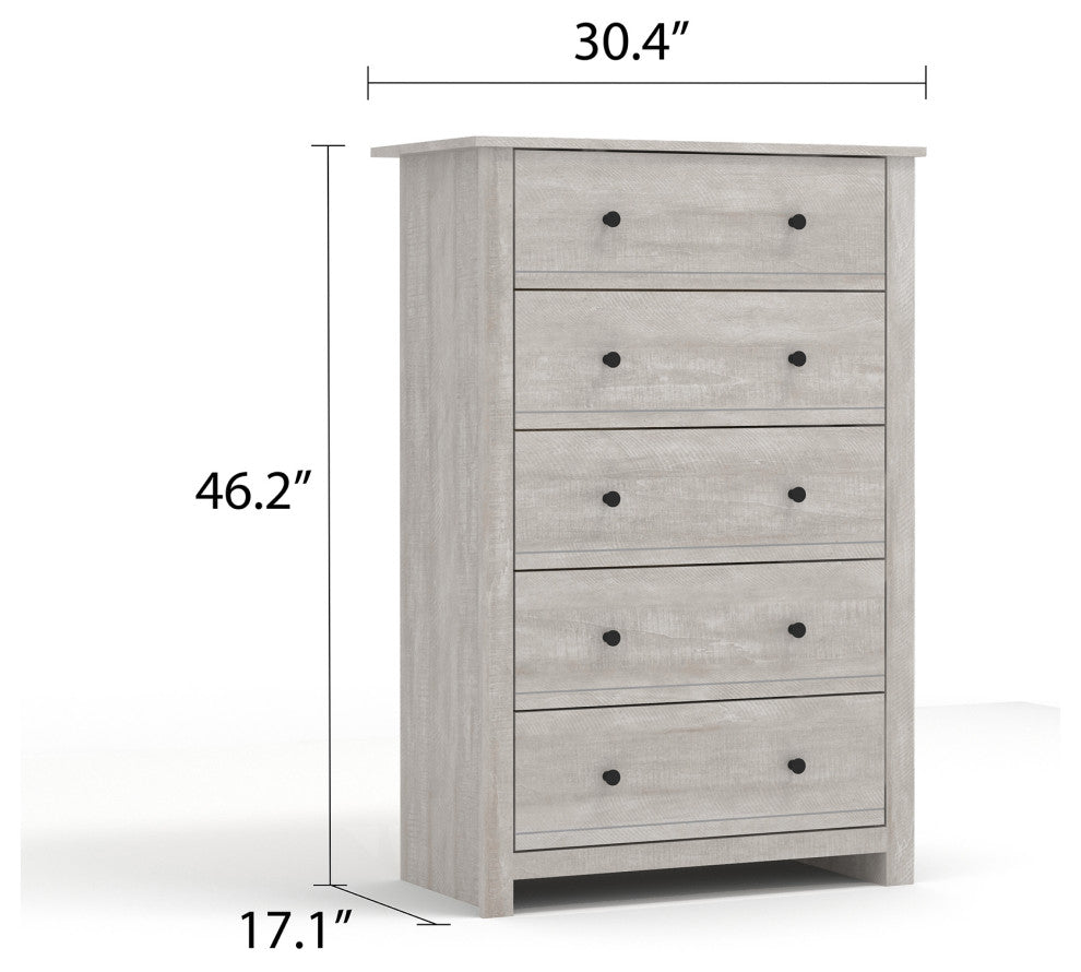 Genoa 5-Drawer Chest of Drawer 46.2"x17.1"x30.4", Dusty Gray Oak