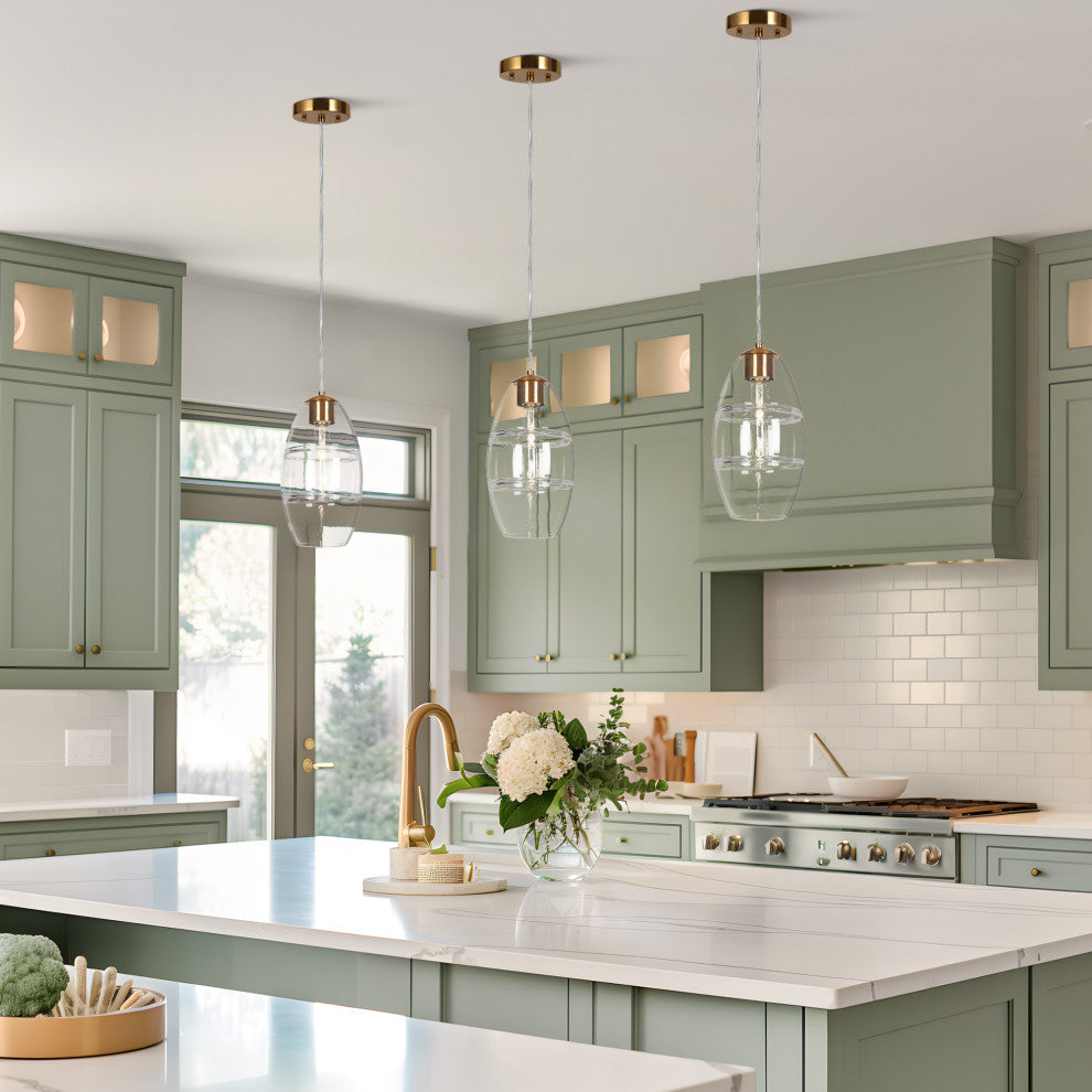 LNC Celery 1-Light Ribbed-Glass Rounded Pendant Light