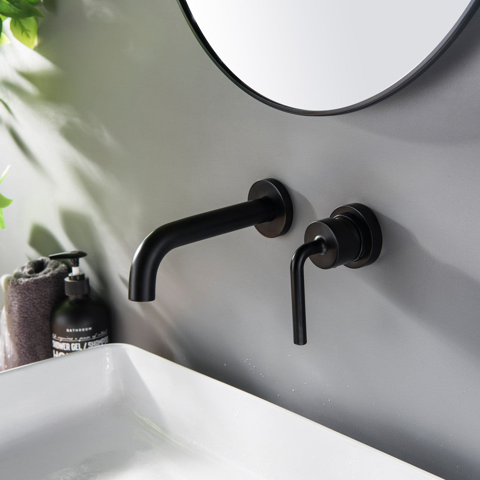 Single Handle Wall Mount Bathroom Faucet, Matte Black