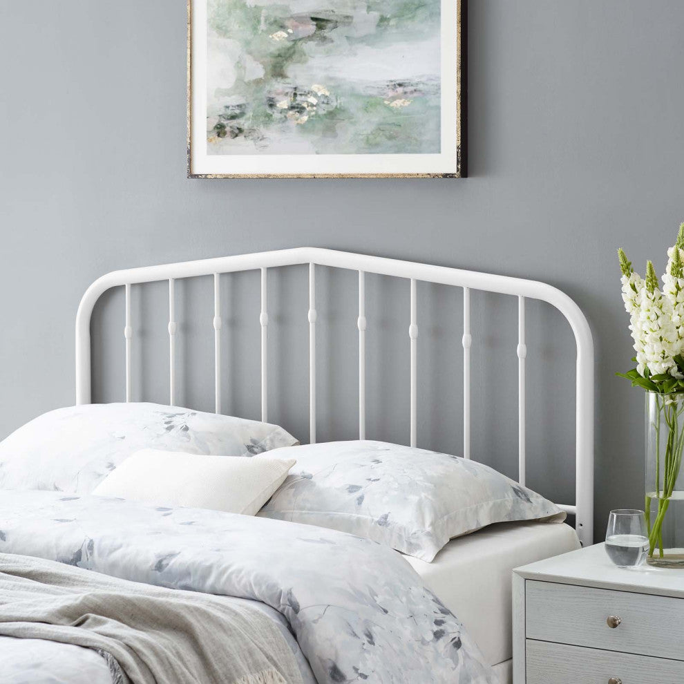 Headboard, King Size, Metal, White, Modern Farmhouse, Bedroom Master Suite