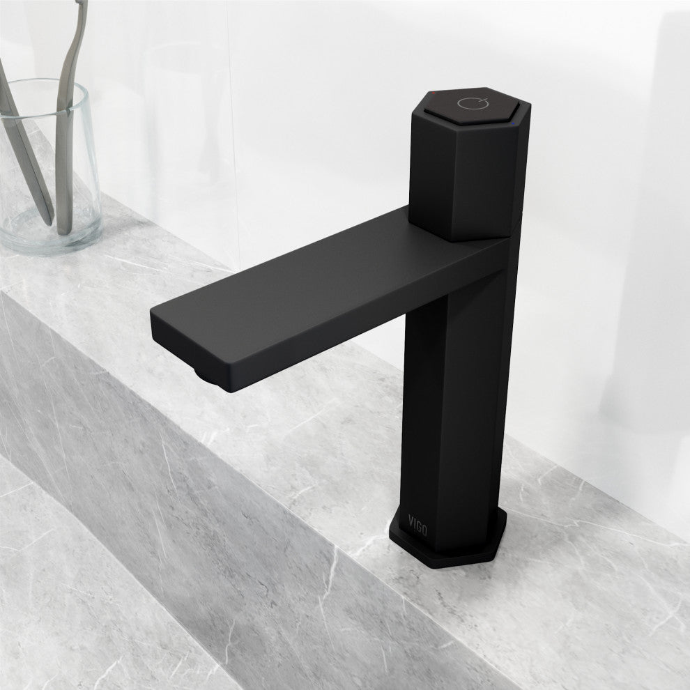 VIGO Nova 8" H Button Operated Single Hole Bathroom Faucet, Matte Black, Without Extras