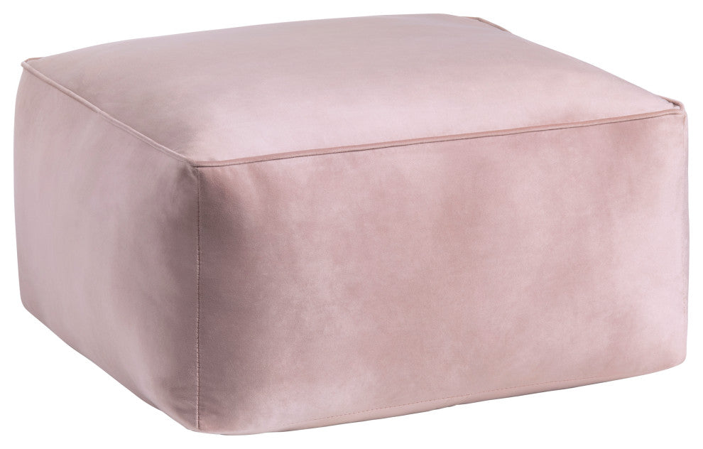 Cerra Velvet Square Pouf, Pink