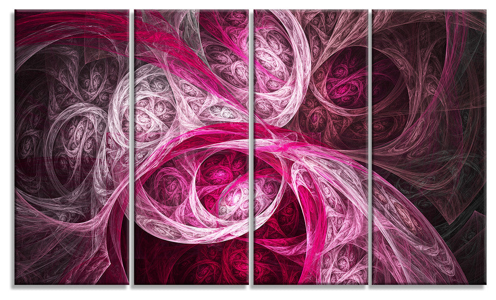 Mystic Pink Fractal, Abstract Wall Art Canvas, 48"x28", 4 Panels