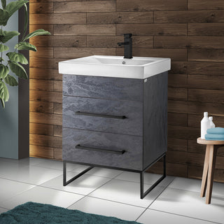 Fine Fixtures Modern Vanity Set, Black Marble, 24", Black Hardware