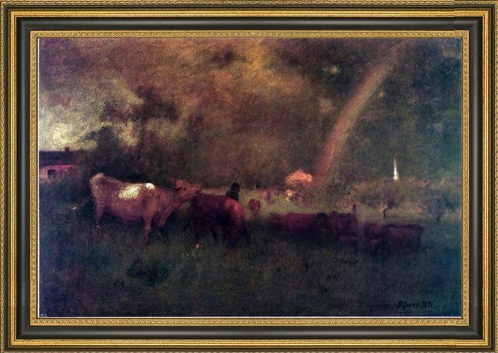 George Inness Shower on the Deleware River Framed Premium Canvas Print, 16"x24"