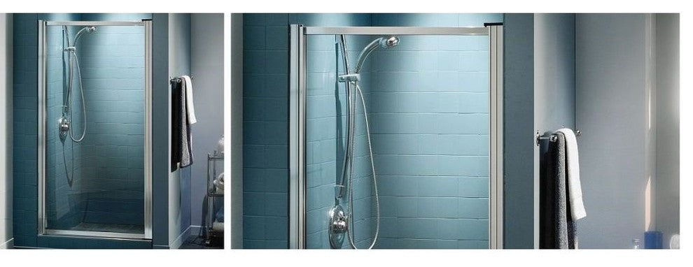 MAAX Pivolok Frameless Pivot Alcove Shower Door with Clear Glass, Chrome