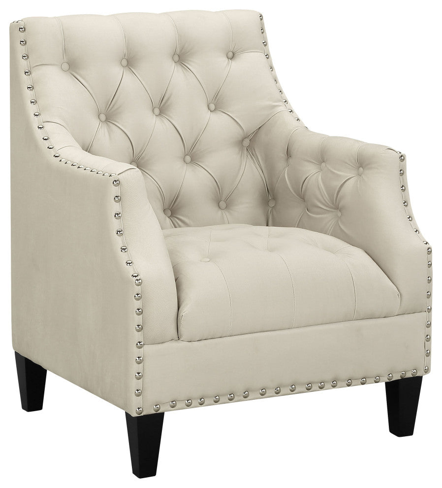Norway Tufted Accent Chair with Nailhead Trim, Beige