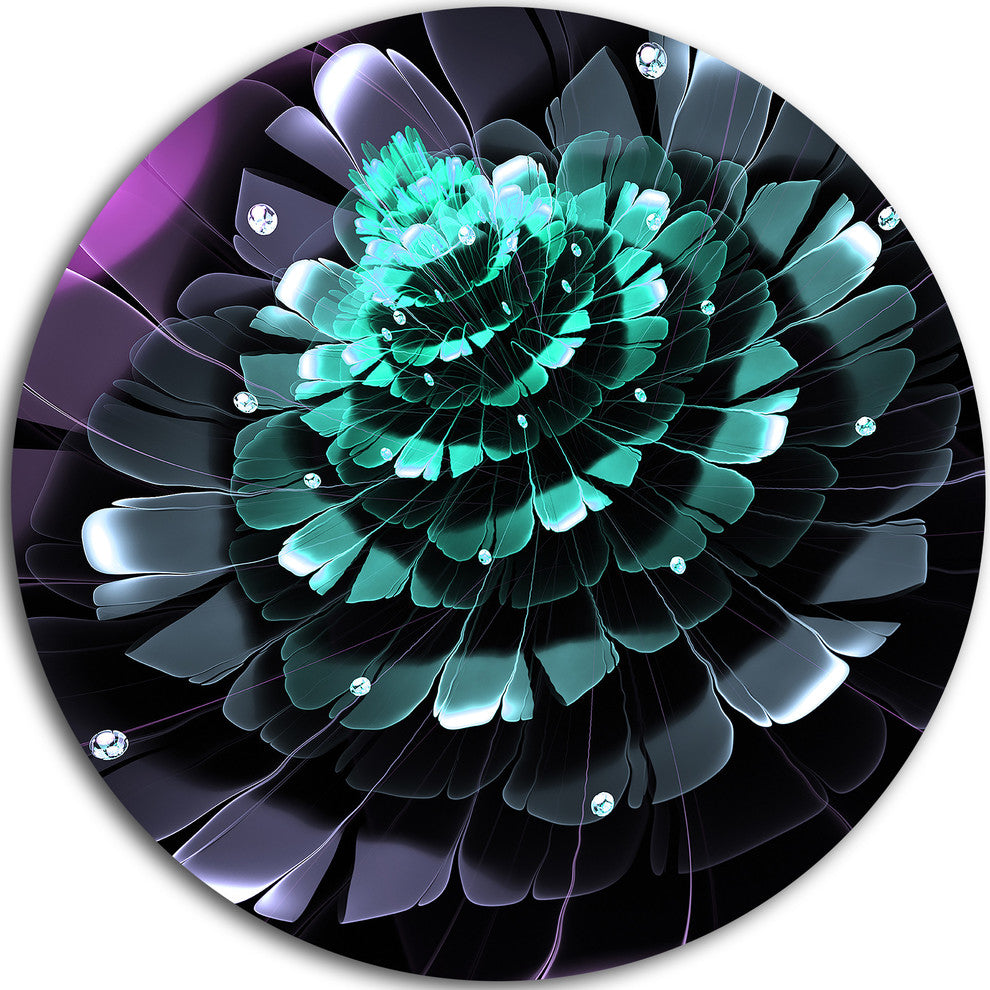 Purple Blue Digital Art Fractal Flower, Floral Disc Metal Wall Art, 36"
