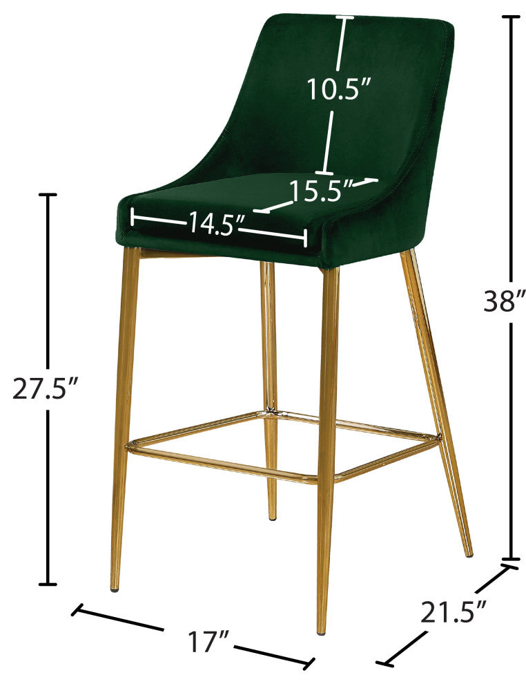 Karina Velvet Stool (Set of 2), Green, Gold Base