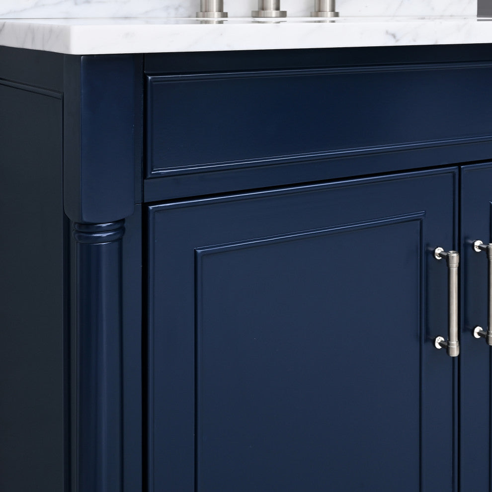 Avanity Bristol 36" Vanity Combo in Navy Blue and Carrara White Marble Top