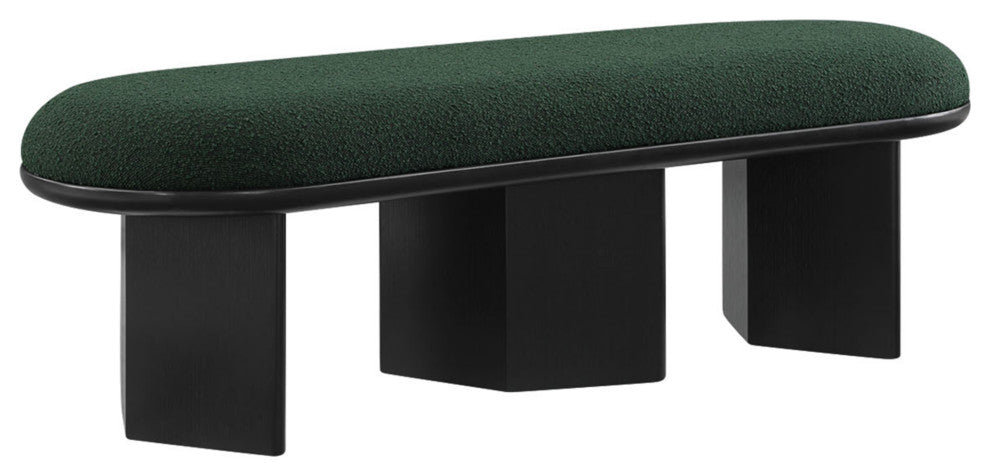Wilshire Boucle Fabric Upholstered Bench, Green, Black Finish