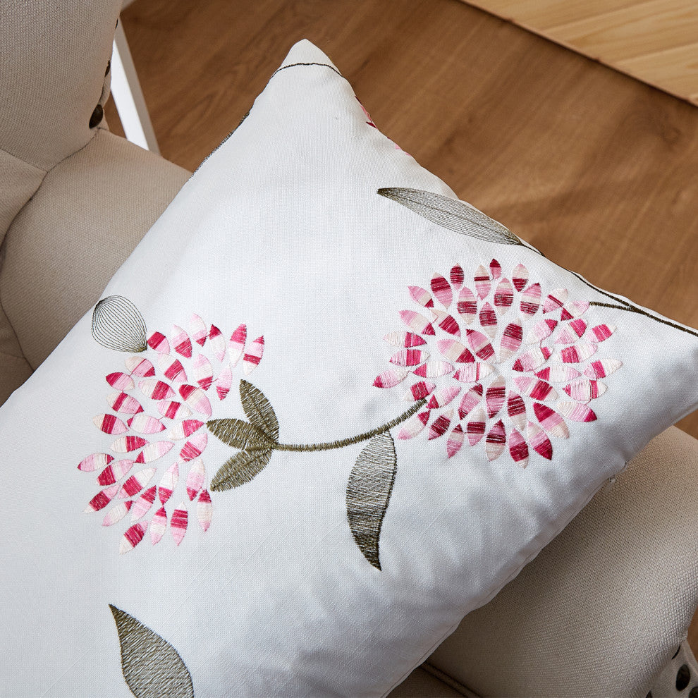 Embroidery Canvas Pillow Cover 2 Piece Set, Burgundy, 14" X 26"