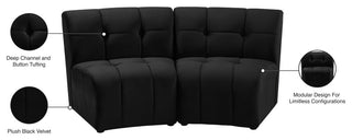 Limitless Velvet Upholstered 2-Piece Modular Sectional, Black