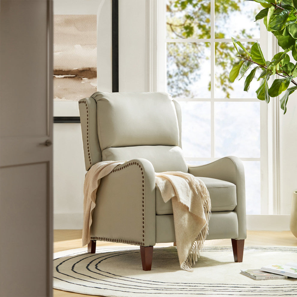 Genuine Leather  Push back Recliner With Wingback, Beige