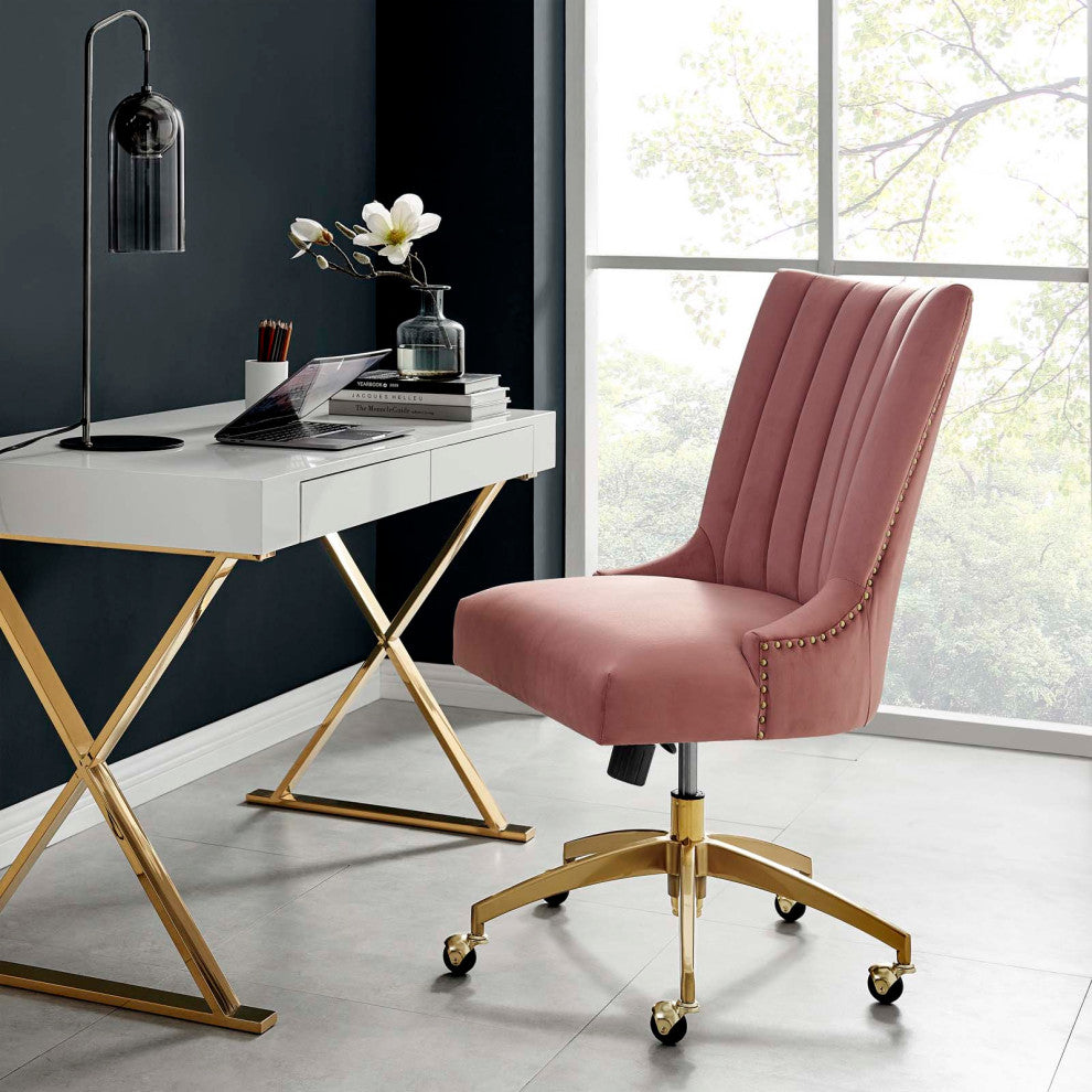 Empower Channel Tufted Performance Velvet Office Chair Gold Dusty Rose