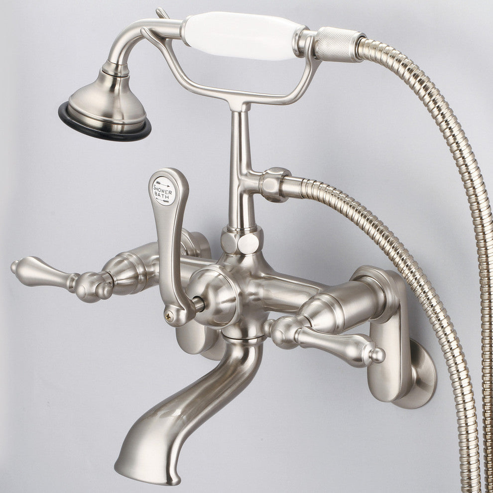 Vintage Classic Wall Mount Tub Faucet With Handshower, Brushed Nickel Finish Wit
