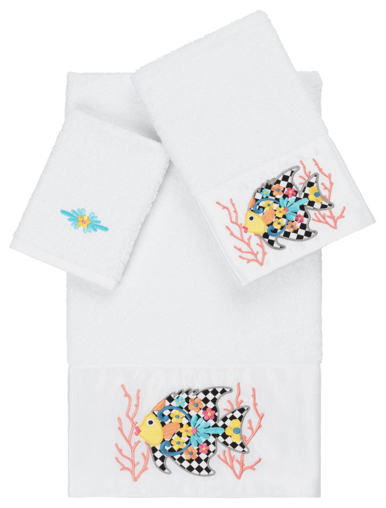 Linum Home Textiles Turkish Cotton Feliz 3-Piece Embellished Towel Set, White